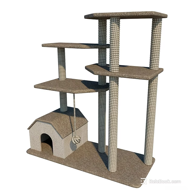 Sturdy Cat Tree with Multi level Platforms Scratching Posts Cozy House and Hanging Ball Toy 3d model 