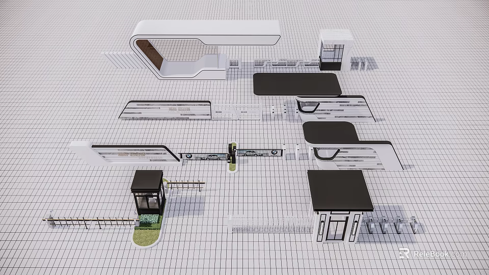 Garden Features Design Elements With Pavilions Paths Platforms And Greenery Areas 3d model