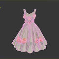 Green Floral Dress With Orange Flower Decorations And Flared Skirt