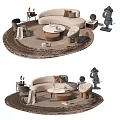 Elegant Sofa and Coffee Table Set with Round Rug Side Table Decorative Pillows and Statue 3d model