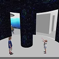 Ocean Themed Interactive Exhibition With Circular Design Whale Model Jellyfish Decorations And Visitors