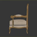 Elegant Classic Beige Upholstered Chair With Wooden Armrests And Curved Legs