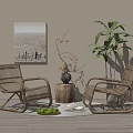 Quiet Recliner Leisure Chair Rattan Chair Bamboo Chair Side Green Plant Potted Plant 3d model