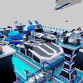 Cartoon City Scene With Colorful Buildings Mini Vehicles Roads And Blue Trees