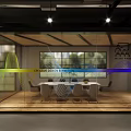 Modern Conference Room Interior Design With Glass Walls Pendant Lights And Wooden Floor