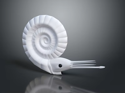 White Spiral Shell Reptile With Long Beak Like Structure And Sleek Reflection Surface 3d model