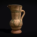 Traditional Handcrafted Earthenware Pitcher With Green Floral Motifs And Handle