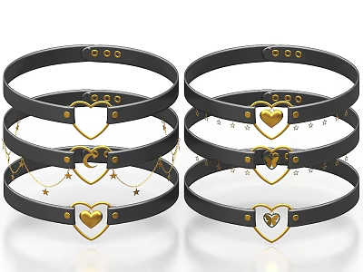Stylish Black Collars Featuring Gold Heart Ornaments And Star Details 3d model