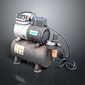 Stationary Air Compressor With Metal Tank Motor Hose And Warning Labels