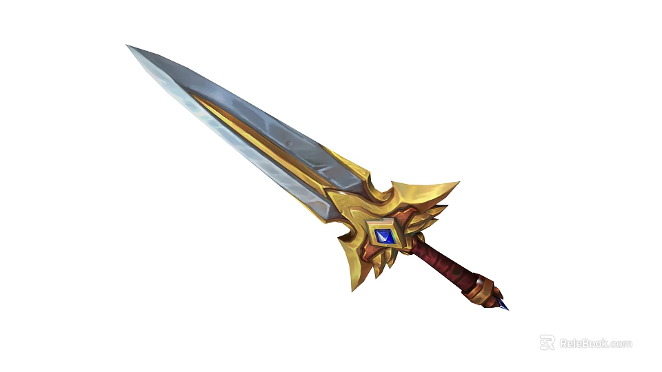 Fantasy Style Decorative Sword With Golden Accents Blue Gem And Brown Hilt 3d model 