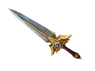 Fantasy Style Decorative Sword With Golden Accents Blue Gem And Brown Hilt 3d model