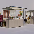 Decorative Display Booths With Flowers Musical Instruments And Vases On Table