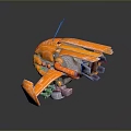 Orange Sci-Fi Mechanical Device With Complex Structure Texture And Shiny Surface On Dark Background 3d model