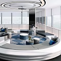 Modern Elegant Lounge Area Interior With Circular Sofa Large Windows And City View