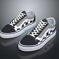 Stylish Black And White Checkered Canvas Shoes With Lace Up Design And White Sole