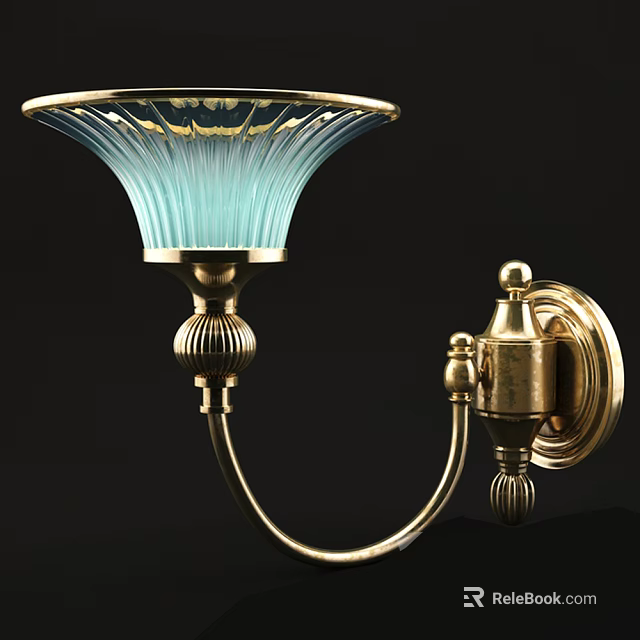 Elegant Gold Metal Wall Sconce With Light Blue Decorative Glass Shade 3d model 