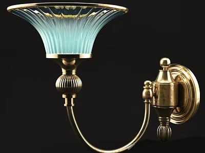 Elegant Gold Metal Wall Sconce With Light Blue Decorative Glass Shade 3d model