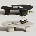 Black And White Coffee Tables With Open Magazines White Bowl Black Planter And Green Plants 3d model