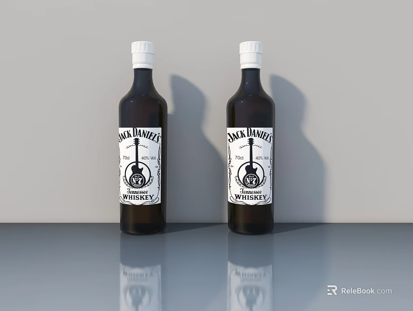 Two Rock Band Whiskey Bottles With Guitar Logo On Gray Sleek Surface 3d model 