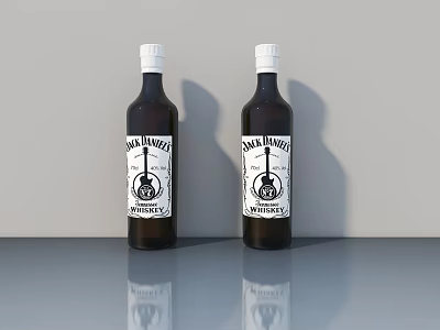 Two Rock Band Whiskey Bottles With Guitar Logo On Gray Sleek Surface 3d model