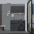 Modern Gray Bathroom Cabinet With Sink Faucet Washing Machine Wall Cabinets And Lighted Mirror