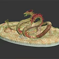 Detailed Mythical Dragon Sculpture With Coiled Body Sand Base And Scaled Texture