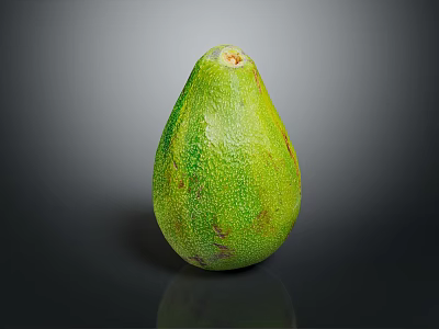 Fresh Ripe Green Avocado With Textured Skin On Dark Reflective Surface 3d model