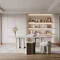 Modern Study Room Interior With Floating Shelves Wooden Desk And Decor Items