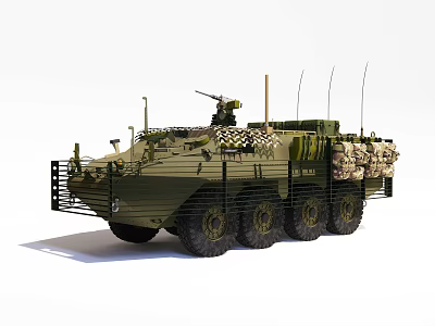 Armored Military Vehicle Weapon System With Camouflage Design And Multiple Wheels 3d model