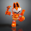 Smiling Orange Cartoon Game And Movie Character In Striped Outfit Holding Fork Like Tool