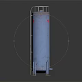 Industrial Vertical Blue Storage Tank With Ladder Top Guardrail And Red TANK Label
