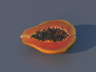 Fresh Ripe Papaya Half Cut With Orange Flesh And Black Seeds 3d model