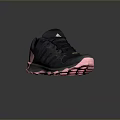 Stylish Black Sports Shoes With Pink Sole And Three Stripes For Daily Use