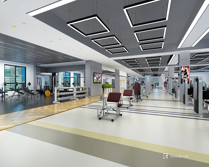 Modern Fitness Gym Interior With Workout Equipment Training Machines Bright Lighting And Spacious Layout 3d model 