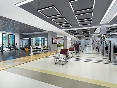 Modern Fitness Gym Interior With Workout Equipment Training Machines Bright Lighting And Spacious Layout 3d model