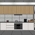 Modern Kitchen Interior Design With Wooden Upper Cabinets White Countertops Range Hood And Storage Shelves