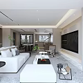 Modern Living and Dining Room Interior With Sofa Dining Table Large Windows And Area Rug