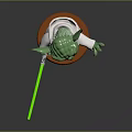 Green Yoda Toy Figure With White Robe Orange Outfit And Green Lightsaber On Orange Base