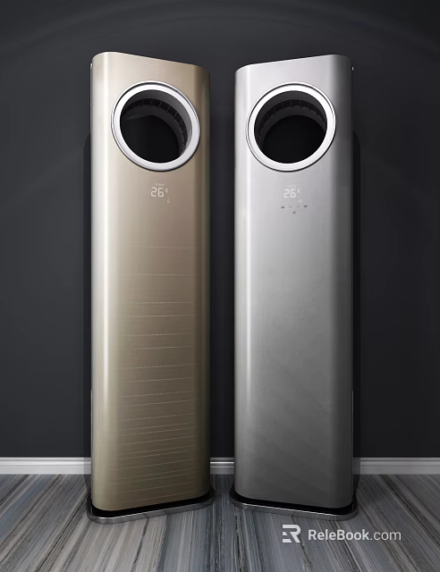 Silver And Gold Air Conditioner Fans With Temperature Display And Modern Design 3d model 