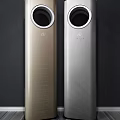 Silver And Gold Air Conditioner Fans With Temperature Display And Modern Design