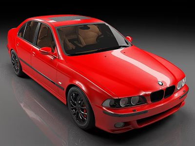 Red BMW Classic Sedan With Beige Interior Black Wheels And Sleek Design 3d model