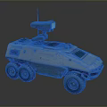 Six Wheeled Utility Vehicle With Sturdy Gray Body And Roof Mounted Sensor Unit