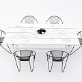 Modern Dining Table Set With Wooden Tabletop White Patterns And Wireframe Chairs 3d model