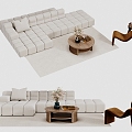 Silent Wind Sofa Combination Tea Table Single Chair Carpet 3d model