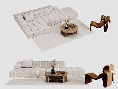 Silent Wind Sofa Combination Tea Table Single Chair Carpet 3d model