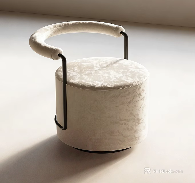 Round Sofa Stool With Curved Armrest Light Fabric And Metal Frame 3d model 