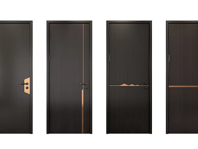 Black Modern Swing Doors With Gold Accents And Various Design Details 3d model