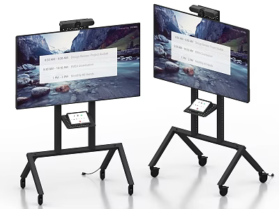 Dual Interactive Computer Monitors on Mobile Rolling Stands with Digital Display Screens 3d model