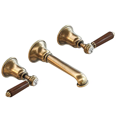 Classic Brass Door Handles With Wooden Grips In Vintage Design For Home Decor 3d model