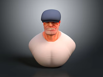 Man with blue cap and beard wearing white T shirt 3D upper body model 3d model